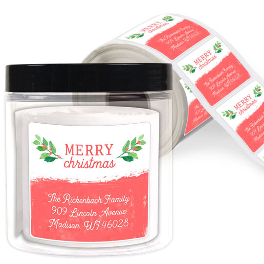 Christmas Sprigs Square Address Labels in a Jar